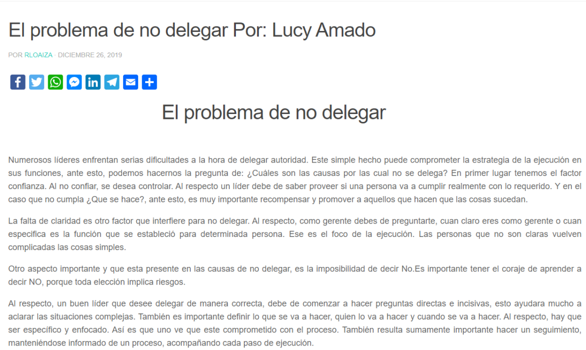 El problema de no delegar Por: Lucy Amado